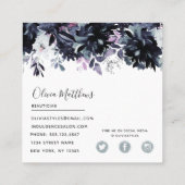 夜間フローラ水色ネイビーブルーグレー枠 スクエア名刺 (裏面)