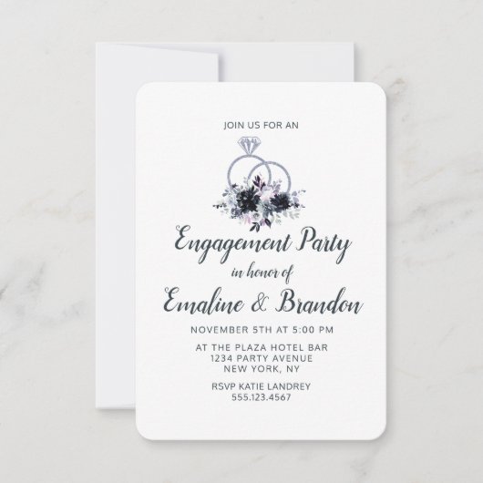 夜間フローラ結婚リングや輪婚約パーティ 招待状 (正面)