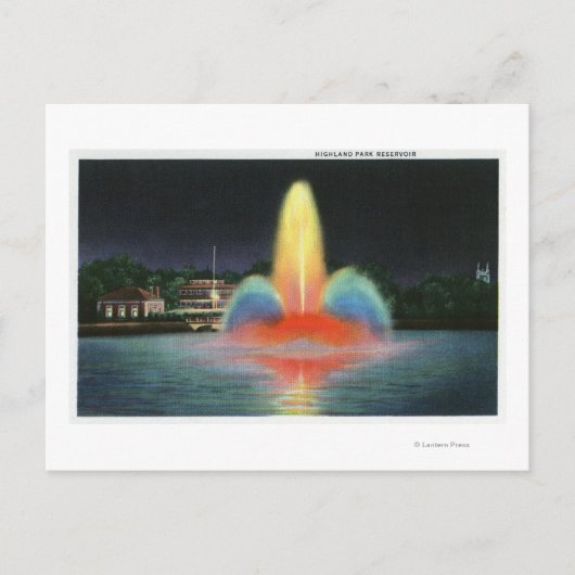 夜間ライトアップされるハイランドパーク貯水池 ポストカード (正面)