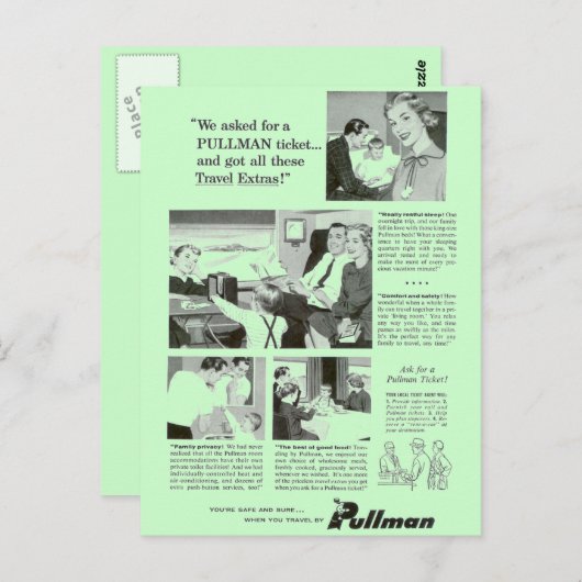 夜間列車旅行のためのプルマン寝台車 ポストカード (正面/裏面)
