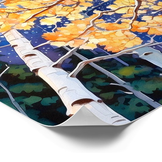 夜間森林景観絵を描のポスター ポスター (角)