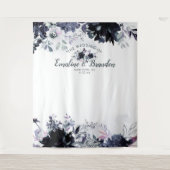 夜間花卉 ネイビー ウェディング フォトブース 背景 タペストリー (正面)