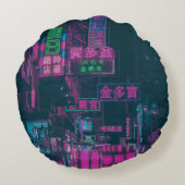 夜間通りにネオン灯を盛り合わせる ラウンドクッション (裏面)