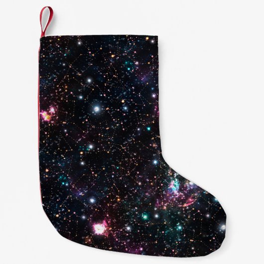 夜間銀河系宇宙PrintSeamlessパターンインリピート スモールクリスマスストッキング (正面)