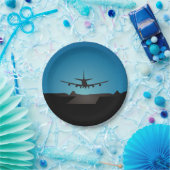 夜間飛行機着陸シルエット ペーパープレート (パーティー)