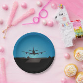 夜間飛行機着陸シルエット ペーパープレート (パーティー)