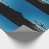夜間飛行機着陸シルエット ラッピングペーパー (角)