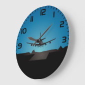 夜間飛行機着陸シルエット ラージ壁時計 (傾斜)