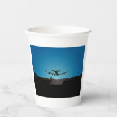 夜間飛行機着陸シルエット 紙コップ (正面)