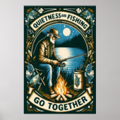 夜間魚釣りとキャンプファイア ポスター (正面)