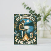 夜間魚釣りとキャンプファイア ポストカード (スタンド正面)