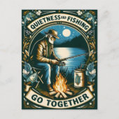 夜間魚釣りとキャンプファイア ポストカード (正面)