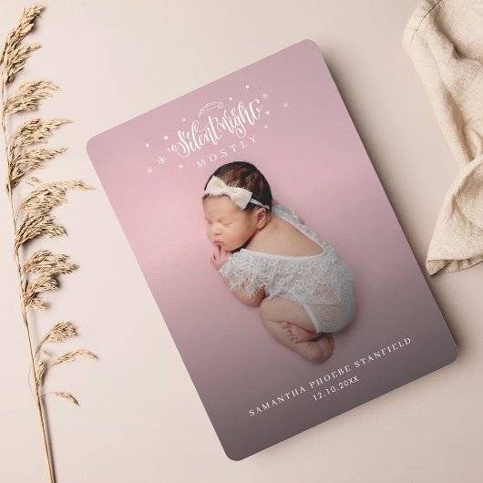 夜静かかわいいクリスマスベビー誕生写真 シーズンカード