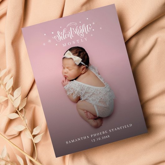 夜静かかわいいクリスマスベビー誕生写真 案内状
