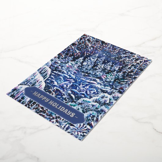 夜静かの手の水絵を描色のクリスマス 箔シーズンカード (回転した状態)