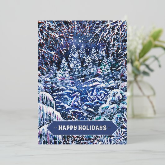 夜静かの手の水絵を描色のクリスマス 箔シーズンカード (立ち正面)