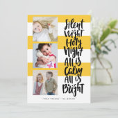 夜静かの3つの写真の休日クリスマスイエロー 招待状 (スタンド正面)