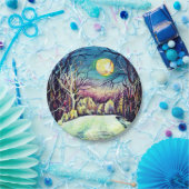 夜静か冬の満月 ペーパープレート (パーティー)