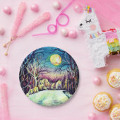 夜静か冬の満月 ペーパープレート (パーティー)