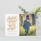 夜静か金フェイク箔クリスマスフォトホワイト シーズンカード (スタンド正面)