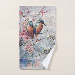 夜食を待っているカワセミ ハンドタオル