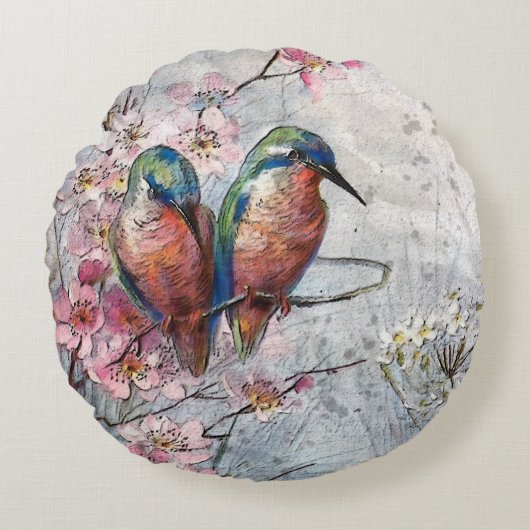 夜食を待っているカワセミ ラウンドクッション (正面)