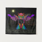 夜鮮やかのフクロウ タペストリー (正面(横))