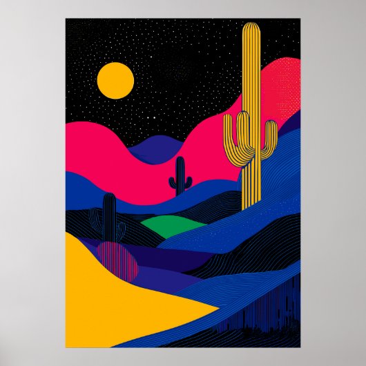 夜鮮やかの砂漠の風景 ポスター (正面)