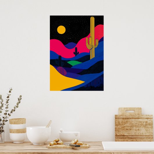 夜鮮やかの砂漠の風景 ポスター (キッチン)