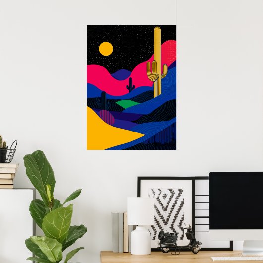 夜鮮やかの砂漠の風景 ポスター (ホームオフィス)
