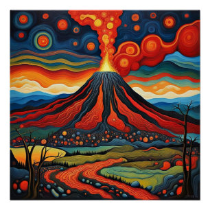 夜5時に噴火する火山 ポスター