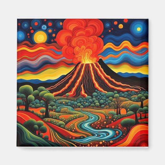 夜6時に噴火する火山 マグネット (正面)