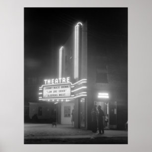 夜、グリーンズバラ、ジョージアの40年代の映画館 ポスター