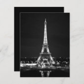 夜- B/Wのエッフェル塔 招待状 (正面/裏面)