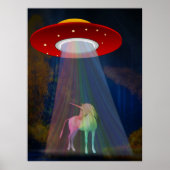 夜、UFOの虹色の光線の下のユニコーン ZKoA ポスター (正面)
