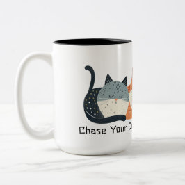 夢おもしろいを追う猫の眠るフォークアート ツートーンマグカップ