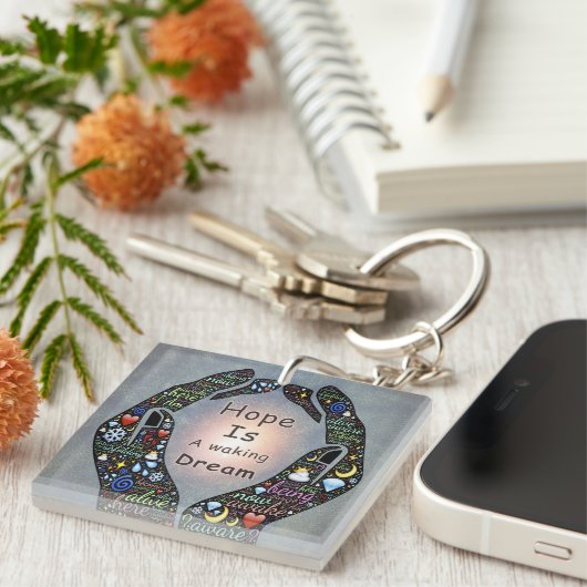 夢および希望についてのやる気を起こさせるな引用文 キーホルダー (正面右)