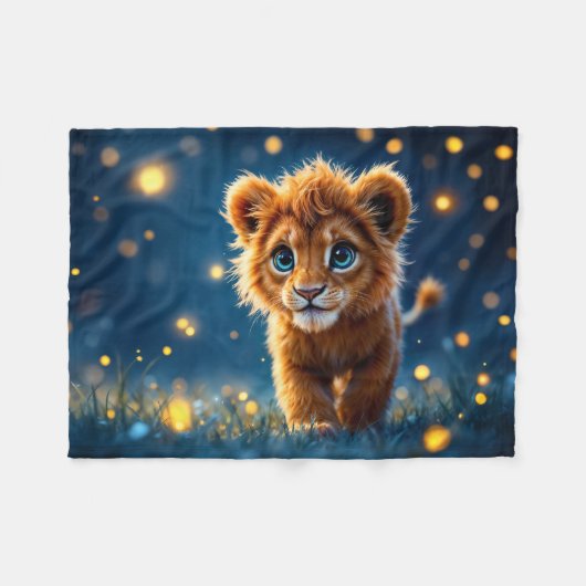 夢お洒落のような情景の金獅子 フリースブランケット (正面(横))