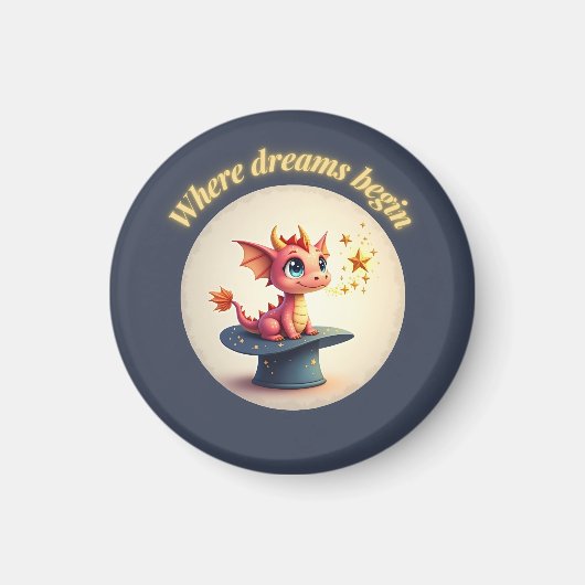 夢が始まる場所 – かわいいドラゴンマグネット マグネット (正面)