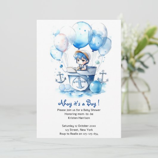 夢が航海の開いた男の子の赤ちゃんシャワー 招待状 (スタンド正面)