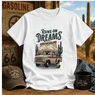 夢とガソリンで走るヴィンテージトラックTシャirt Tシャツ