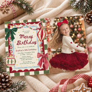 夢のあるクリスマスとめでたい誕生日写真 招待状