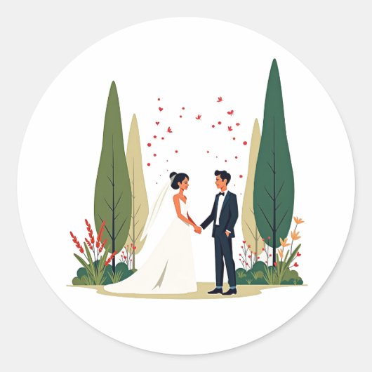 夢のある結婚ステッカー ラウンドシール (正面)