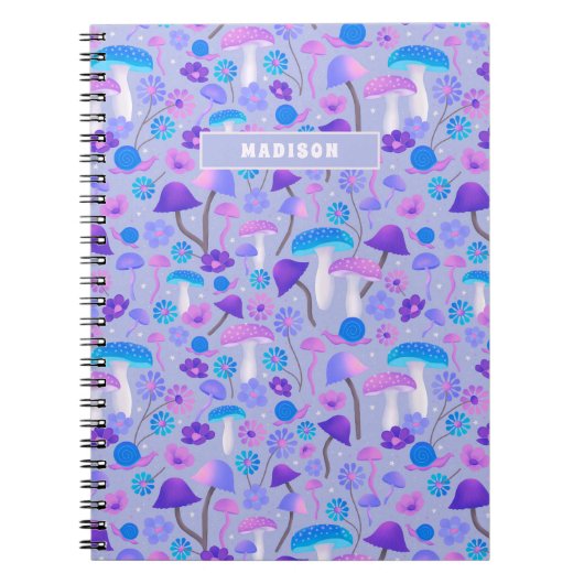 夢のようなキノコの花カタツムリ紫のターコイズ ノートブック (正面)