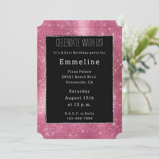 夢のようなキラキラしたピンクの黒い銀の輝き 招待状 (スタンド正面)