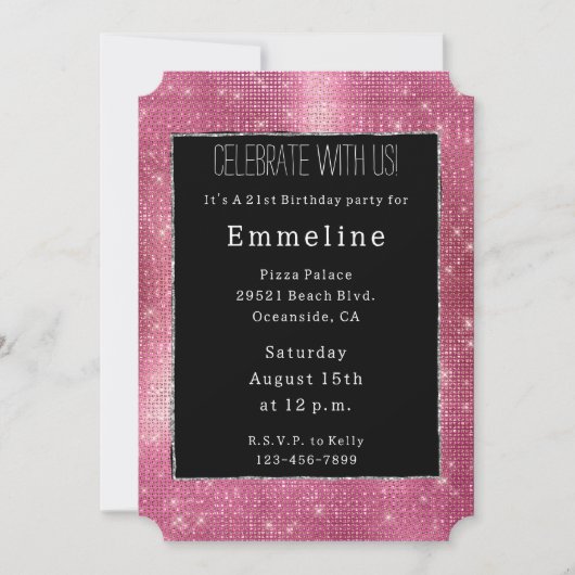 夢のようなキラキラしたピンクの黒い銀の輝き 招待状 (正面)