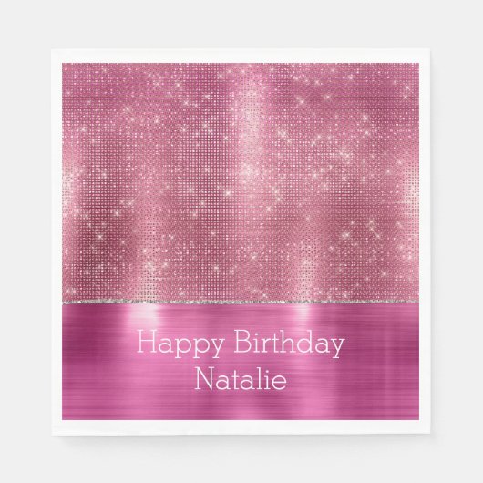 夢のようなキラキラしたピンクシルバースパークル スタンダードランチョンナプキン (正面)