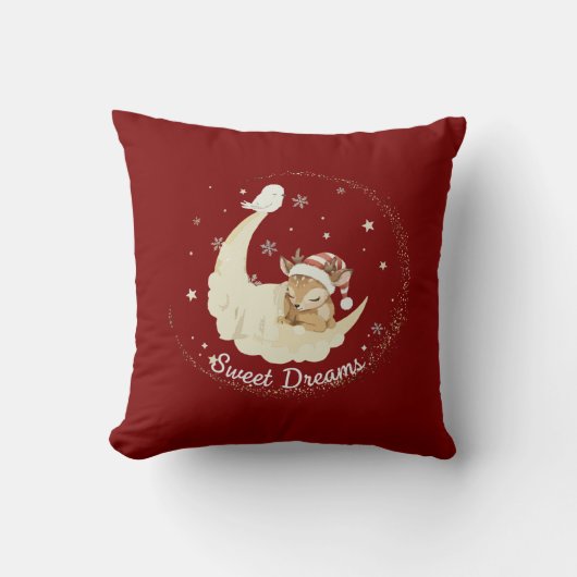 夢のようなクリスマスの鹿 月の上で眠る クッション (正面)