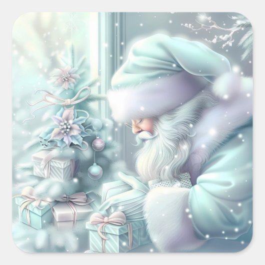 夢のようなクリスマスサンタステッカー スクエアシール (正面)