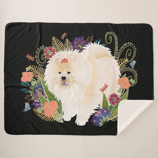 夢のようなクリーム色のチャウ シェルパブランケット (正面(横))